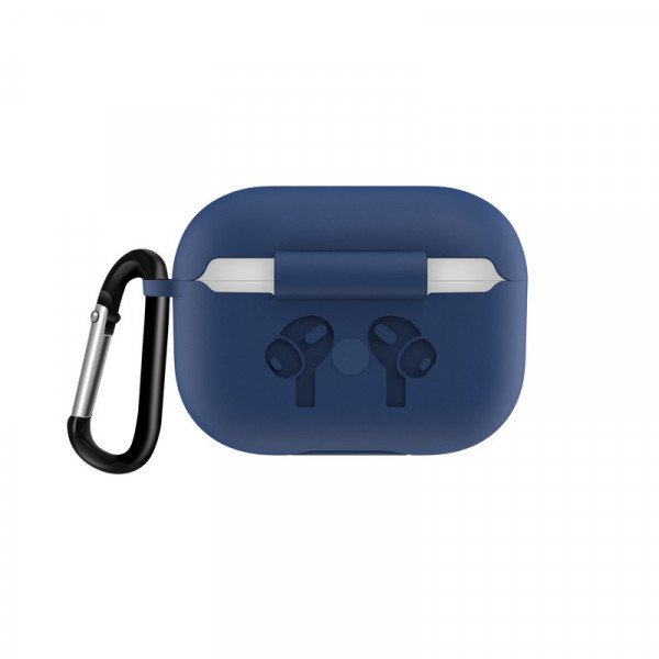 Wholesale Airpod Pro Charging Case Protective Silicone Cover Skin with Hang Hook Clip (Navy Blue)